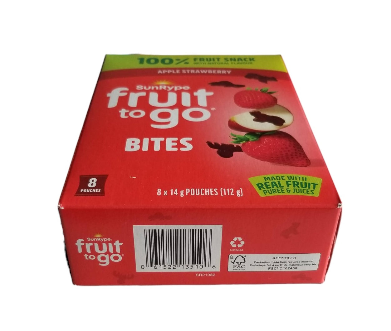 SunRype Fruit to Go Bites, Canadian Animal Shapes, Apple Strawberry, 8 pouches x 14g, 112g/4 oz. Box